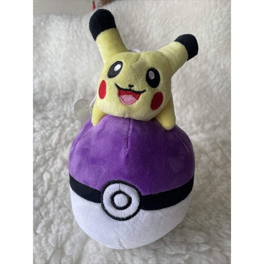 Pokemon 8" Pikachu On Purple Pokeball Plush With Hanging Suction Cup!